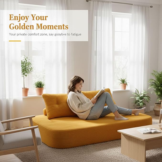 78.7" Convertible Sofa Bed Couch, Corduroy Upholstered Boneless Futon Loveseat Sleeper, Foldable Floor Sofa Chair with Pillows, Chaise Lounge for Living Room Bedroom Apartment, No Assembly Needed
