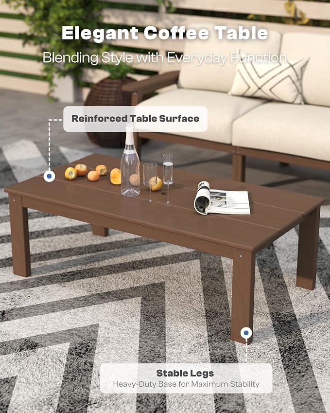 Patio Kingdom Patio Furniture Set 2 Seats, HDPE Outdoor Sectional with Beige Washable Thick Cushions, Coffee Table, Patio Conversation Sets for Lawn, Garden, Porch, Balcony, Deck (Brown Frame)