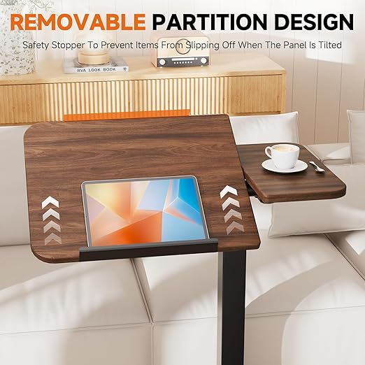 GTRACING Overbed Bedside Table with Wheels,Tiltable Hospital Bed Table Over The Bed, Pneumatic Adjustable Rolling Laptop Desk, Mobile Standing Desk for Hospital and Home Use (Walnut)