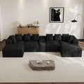 Modular Sectional Sofa with USB Cup Holders Storage, 143" U Shaped Cloud Couch Plush Corduroy Deep Seat Boneless Sofas with Double Chaise Lounge Sectional Couches Memory Foam for Living Room - Black