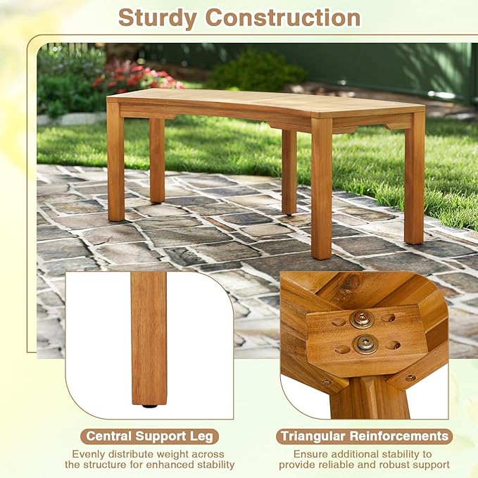 Tangkula Outdoor Curved Bench, Acacia Wood Fire Pit Bench w/Slatted Seat, Patio Backless 2-Person Seating for Porch, Yard, Garden, 800 LBS Max Load, Oil Painted (2, 45")