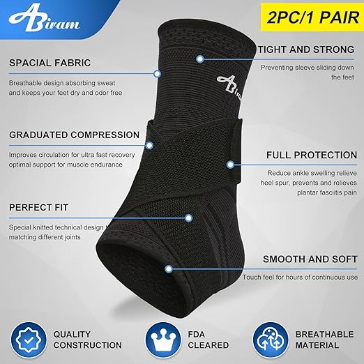 ABIRAM Ankle Brace for Women & Men, Compression Sleeve with Wrap, Foot Support Sleeve, Ankle Support for Sprained Ankle, Plantar Fasciitis Relief Socks, Achilles Tendonitis, Sport,S