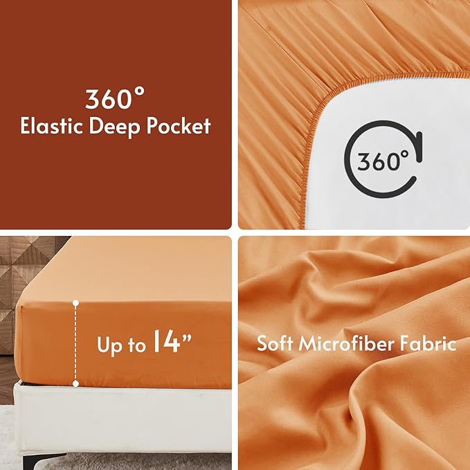 MUXHOMO 7 Pieces California King Comforter Set, Reversible Bed in a Bag Cal King Size, All Season Bedding Set with Comforter, Flat Sheet, Fitted Sheet, Pillowcases & Shams, Burnt Orange & Camel