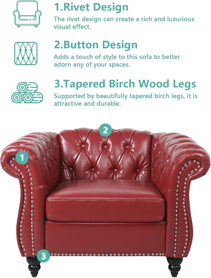 QHITTY Accent Chair, Chesterfield Modern Leather Upholstered Chair with Tufted Back for Living Room Furniture (Burgundy)