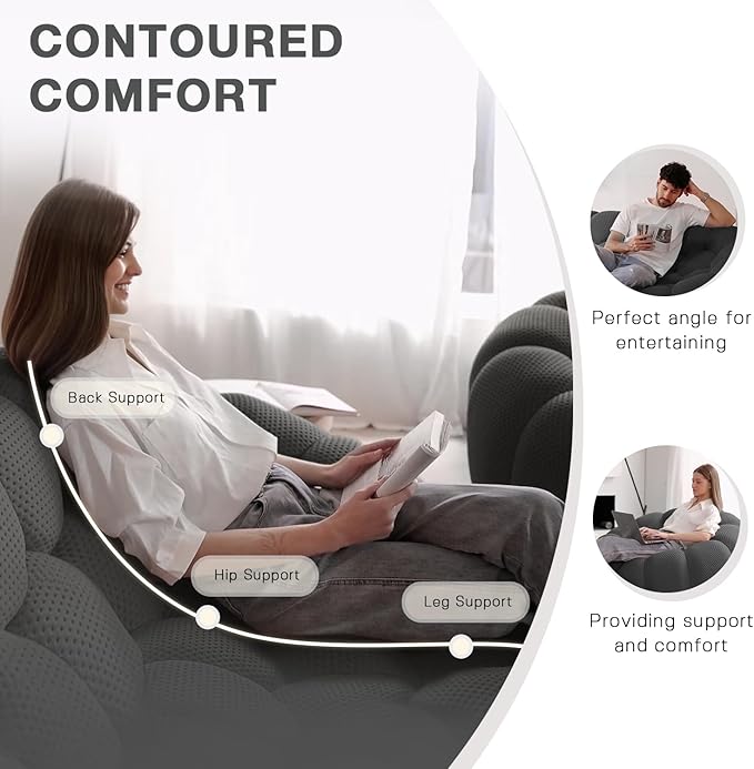 WJShome Modular Sectional Sofa,Bubble Couch,Comfy Curved Couch Living Room Sets,Modern Upholstered Bean Bag Sofa Mesh Fabric Lazy Floor Chair Living Roon Sets (Dark Gray, 3 Seater+Ottoman)
