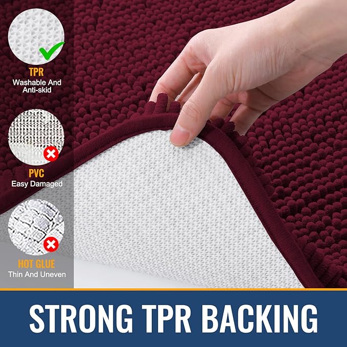 Arotive Bathroom Rugs 44x24, Extra Soft Absorbent Shaggy Chenille Bath Rugs, Machine Washable Rubber Backing Non-Slip Bath Mats for Bathroom Floor Tub and Shower, Home Decor Accessories, Burgundy