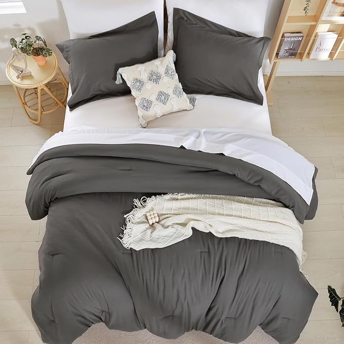 weigelia Twin Comforter Set 5 Pieces Dark Grey Comforter Set Soft Twin Bed Set Twin Bedding Set with Comforters, Flat & Fitted Sheets, Pillowcases & Shams