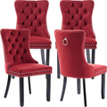 YeahFurn Mid Century Modern Dining Chairs Set of 4, Velvet Upholstered Kitchen & Dining Room Chairs with Nailhead Trim & Solid Wood Legs, Tufted Kitchen Chairs, Elegant Sillas De Comedor (Red, 4 Pcs)