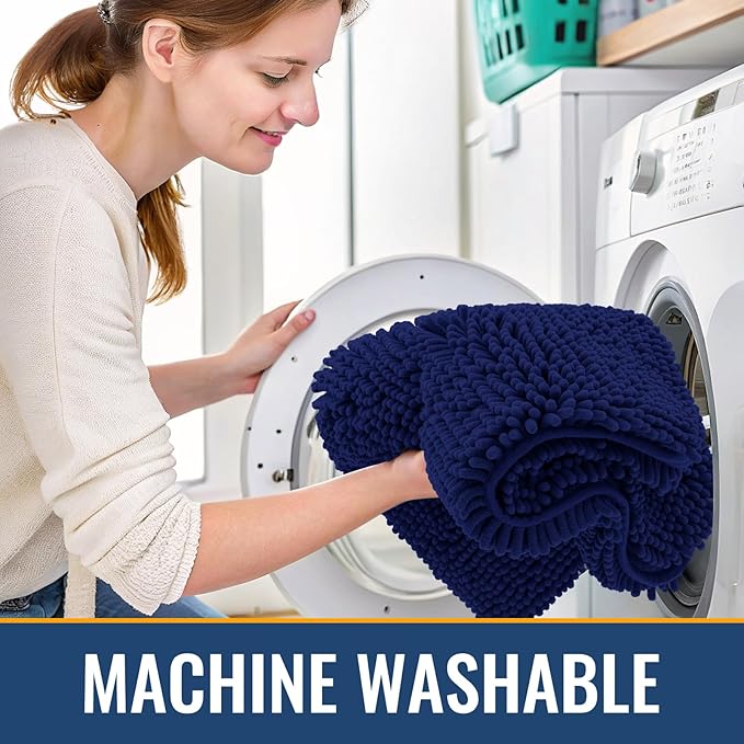 Arotive Bathroom Rugs 59x24, Extra Soft Absorbent Shaggy Chenille Bath Rugs, Machine Washable Rubber Backing Non-Slip Bath Mats for Bathroom Floor Tub and Shower, Home Decor Accessories, Navy