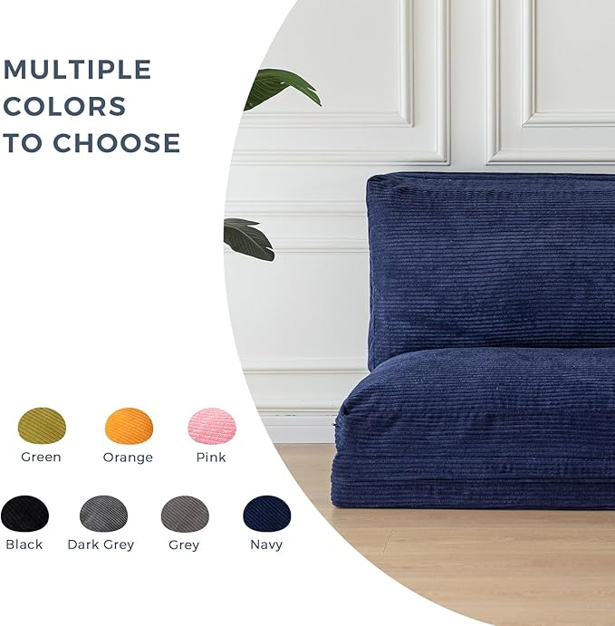 MAXYOYO Folding Sofa Bed, Extra Thick and Long Floor Sofa Convertible Sleeper Chair with Washable Cover, Floor Couch Lounge Bean Bag Bed for Living Room, Navy, 30x95 Inch