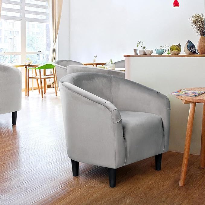 Yaheetech Living Room Chair, Velvet Accent Chair, Upholstered Barrel Chair, Sitting Chair with Armrest and Low Back for Living Room Bedroom Reception Room, Gray