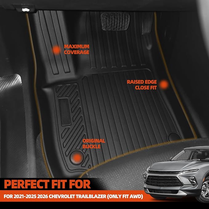 Floor Mats for 2021-2025 2026 Chevrolet Trailblazer (Only Fit AWD) Floor Mats & Trunk Mat & Backrest Mats for Chevrolet Trailblazer All Season Accessories(Only Fit Cargo in Upper Deck Position)