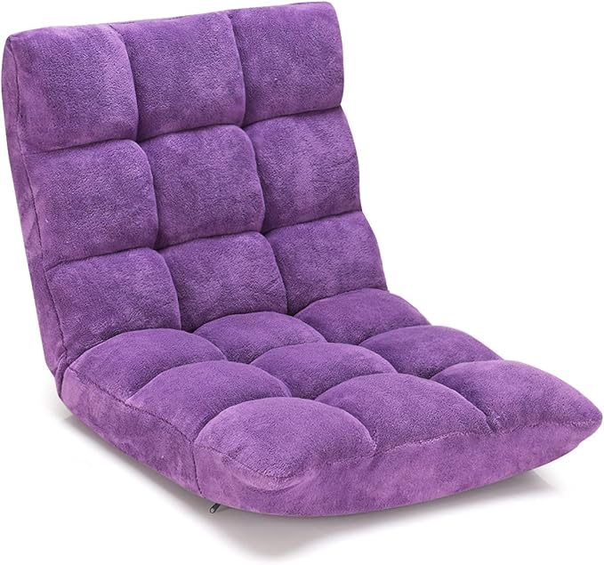 KOMFOTT 14-Position Adjustable Padded Gaming Sofa Chair with Back Support - Folding Lazy Lounge Meditation, Reading, Living Room and Video Gaming Chair in Purple