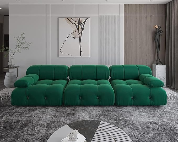 JACH 104" Convertible Modular Sectional Sofa, Minimalist Mid-Century Velvet Sofas Couches, Luxury Modern 3-Seat Wide Couch Sectional for Living Room Bedroom Office Apartment (Green)