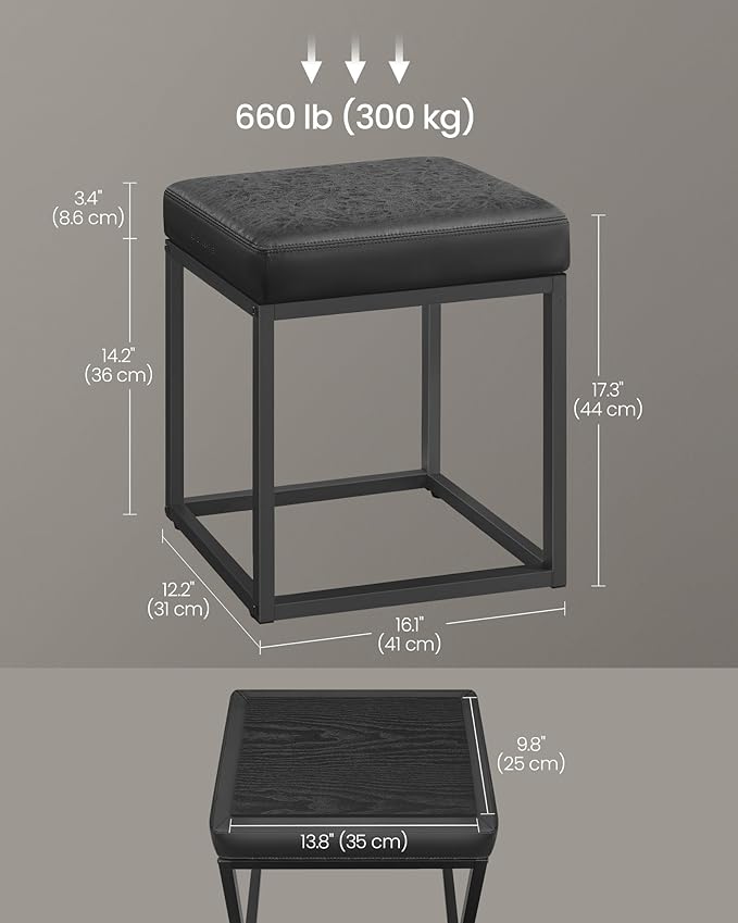 SONGMICS Home LUIZ Collection - Ottoman Footstool, Rectangle Ottoman, Vanity Chair Stool, Footrest, Reversible Top, Side Table, Max. Load 660 lb, Bedroom Living Room Entryway, Ink Black ULOM079B01