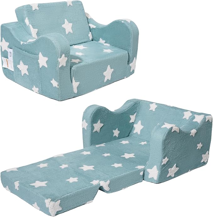 Toddler Couch, Kids Couch for Toddler Fold Out, 2-in-1 Convertible Kid Sofa to Lounger Bed for Girls and Boys, Ideal for Reading Sleeping Gaming Decor (Green)