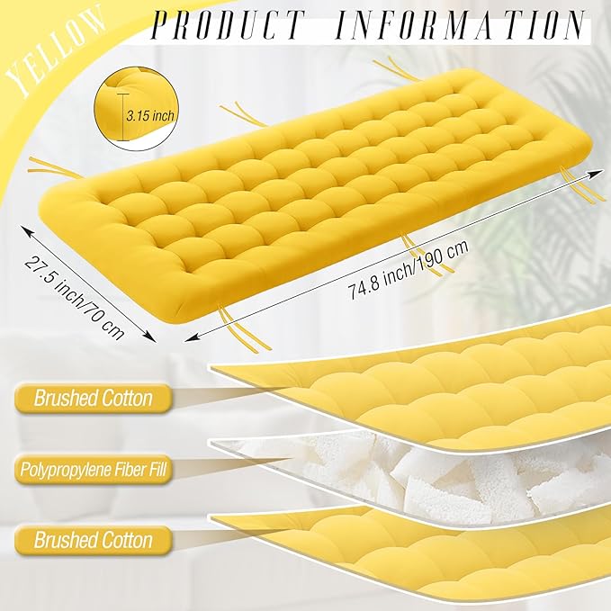 Vercraft Long Floor Cushion Large Floor Cushion with Brushed Cotton 74.8 x 27.5 x 3.15 in Jumbo Lounger Pillow for Outdoor Indoor Bay Window Meditation Yoga Reading Sleeping(Yellow)