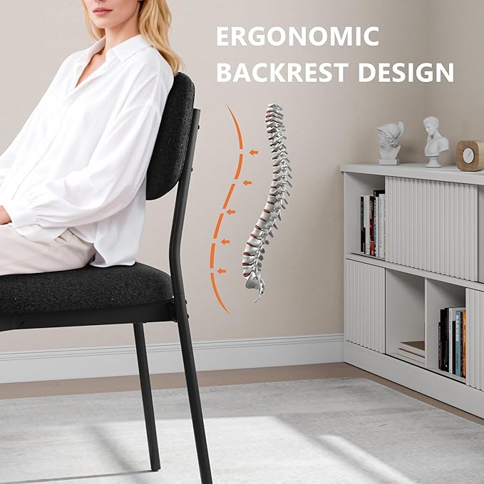 Einhomn Upholstered Dining Chairs Set of 6, Stackable Modern Dining Room Chairs, Kitchen Chairs w/Soft Velvet Backrest & Sturdy Metal Legs for Restaurant, Living Room, Black