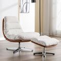 Swivel Accent Chair with Ottoman, Mid Century Modern Linen Lounge Chair with footrest, Comfy Oversized Armchair with 360 Degree Metal Base for Living Room/Bedroom, Cream