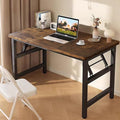 31.5 Inch Folding Table，Square Folding Desks for Small Space,Small Foldable Desk No Assembly,Rustic Brown.