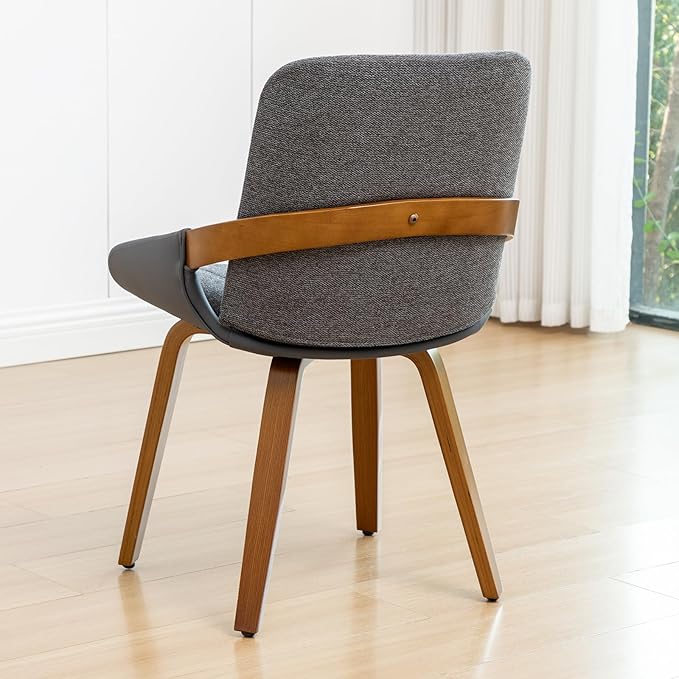 YOUUGIOR Dining Room Chairs Set of 2, Mid Century Modern Gray Fabric+Faux Leather Kitchen Chairs Armless,Bamboo Legs Side Chairs No Wheels,Accent Chair for Dining Rooms