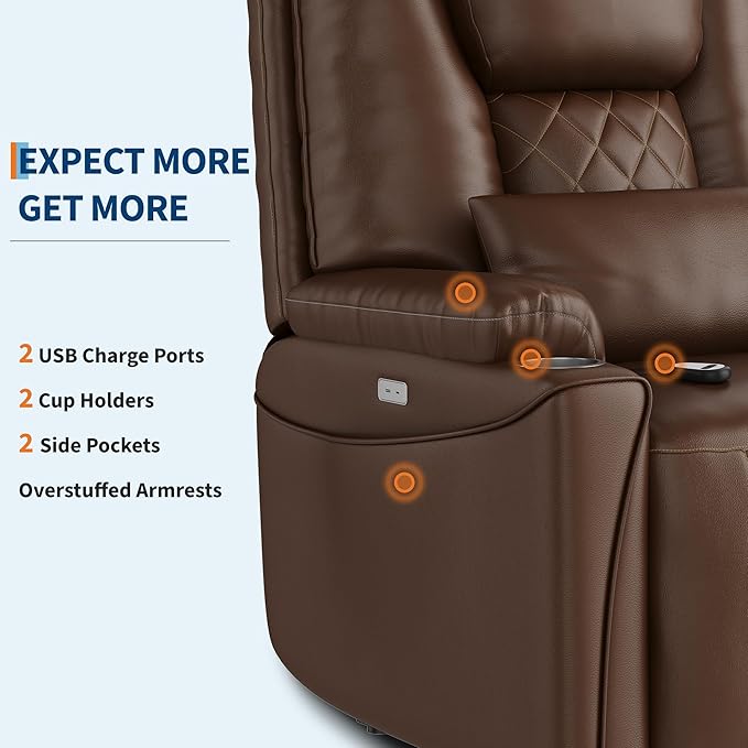 Power Lift Recliner Chair, Easy Lift Assist for Elderly, 3-Position Recline, Storage Pockets & Cup Holders, USB Charging Ports, Remote Control Operation, Living Room or Bedroom Comfort, Brown