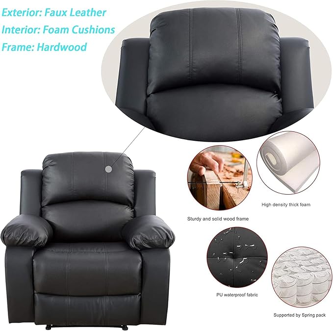 AYCP Bonded Leather Living Room Furniture Set Reclining Sofa Set Loveseat Furniture Sets in Living Room Sofa Recliners (Chair, Black)