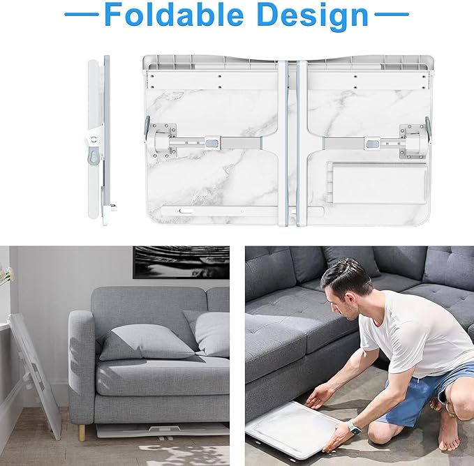 Bed Desk for Laptop - Marble Pattern, Adjustable X-Large Foldable Lap Desk, Laptop Lap Desk with 2 Movable Stoppers and Drawer for Bed Couch Floor Writing Eating Working (23.6 inch)