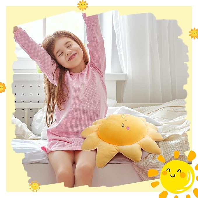 2 Pcs Plush Sofa Cushion Cute Stuffed Sun Shaped Floor Pillow Car Throw Pillow Soft Toy for Kids Women Girls Bedside Home Decoration 13.7 Inch, 23.6 Inch