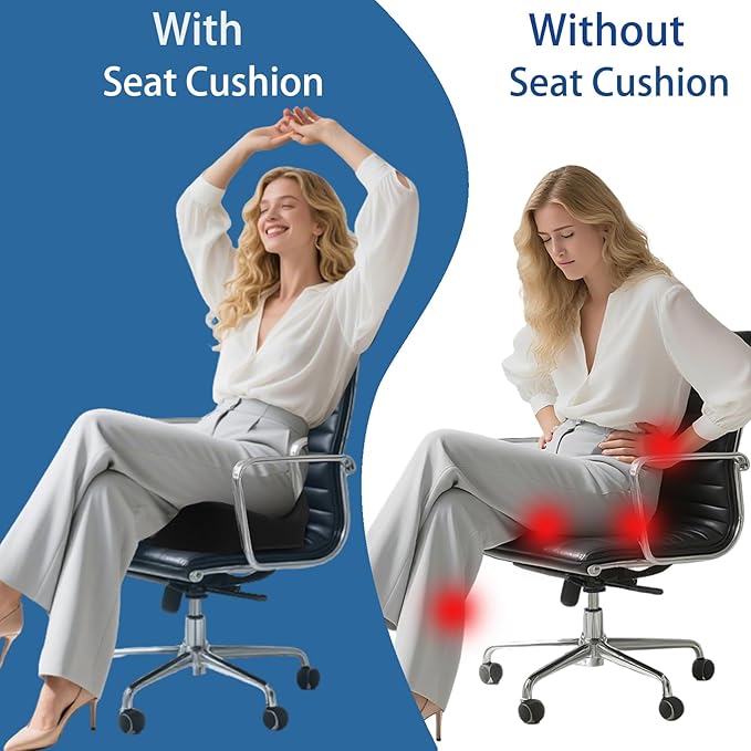 Triforde Seat Cushions, Comfort Memory Foam Office Chair Cushions, Ergonomic Seat Pad for Office Chair/Wheelchair/Gaming Chairs/Car Seat/, Pressure Relief Sciatica & Pain Relief for Long Sitting