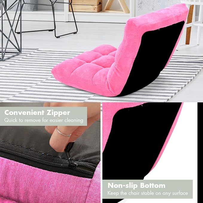 S AFSTAR Cushioned Floor Chair, 14-Position Adjustable Padded Lazy Recliner with Comfortable Back Support and Skin-Friendly Cover, Great for Reading, Playing Game, Meditating (Delightful Pink)
