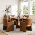 CIMOTA Brown Faux Leather Dining Chairs Set of 4, Upholstered Accent Chairs with Arms/Wood Legs, Comfortable Kitchen Chairs for Living/Reception/Dining Room