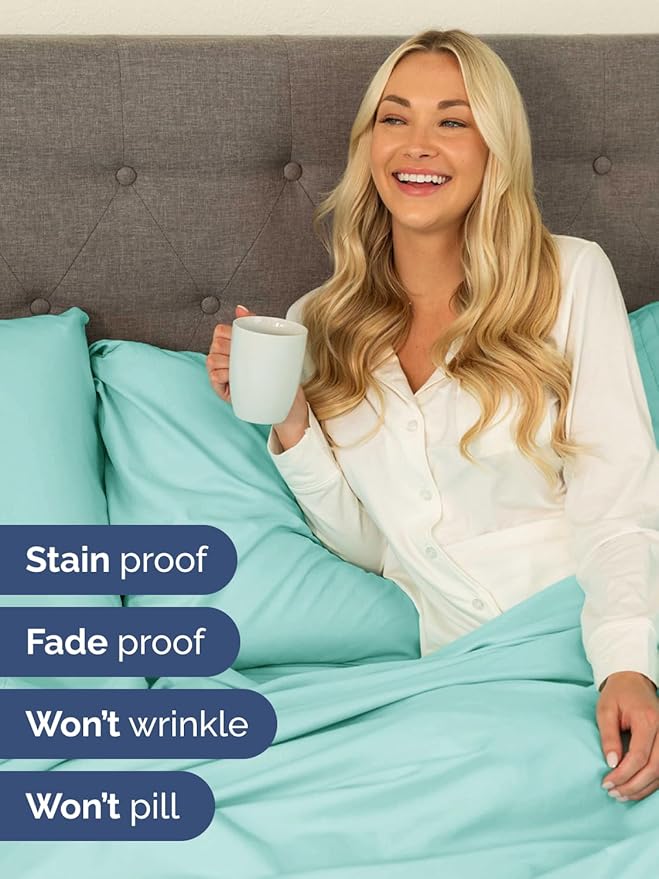 Extra Deep Pocket King Sheets - 4 Piece Breathable & Cooling Bed Sheets - Hotel Luxury Bed Sheet Set - Soft, Wrinkle Free & Comfy - Easily Fits Extra Deep Mattresses - Deep Pocket Spa Blue Sheets Set