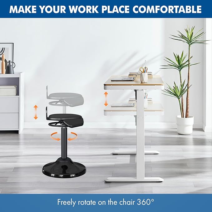 Standing Desk Chair – Ergonomic Comfortable Height Adjustable Active Stool - Swivel Sitting Balance Portable Chair - Encourage Good Posture (Black)
