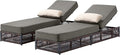 ACTREST Luxury Outdoor Chaise Lounges with 5 Inch Thickened Cushions - Set of 2 High Back Brown Wicker Patio Recliners Rattan Reclining Chairs Porch Poolside Pool Sunbathing Lounger - Grey