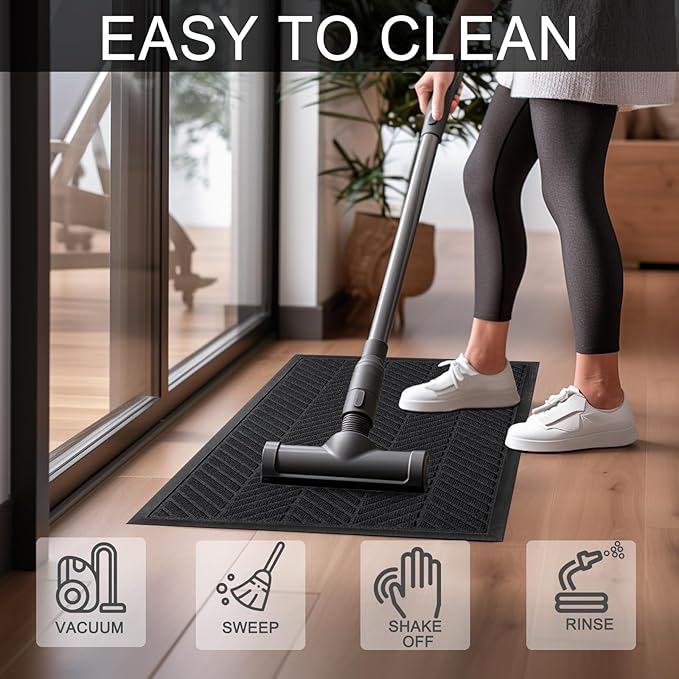 XADP Front Door Mat 36"x24" Indoors Outdoors Welcome Mats, Waterproof Non-Slip Rubber Backing Heavy Duty Doormat Outside Entrance, Low Profile Entryway Rugs Floor Mat for Patio, Pattern A Black