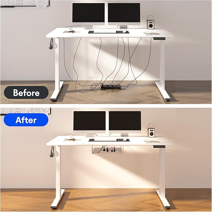 FLEXISPOT EN2 Whole-Piece Standing Desk with Clamp Power Strip, 48 x 30 Electric Stand Up Height Adjustable Desk with Cable Management (Gray Frame + 48" Marble Gray, 2 Packages)