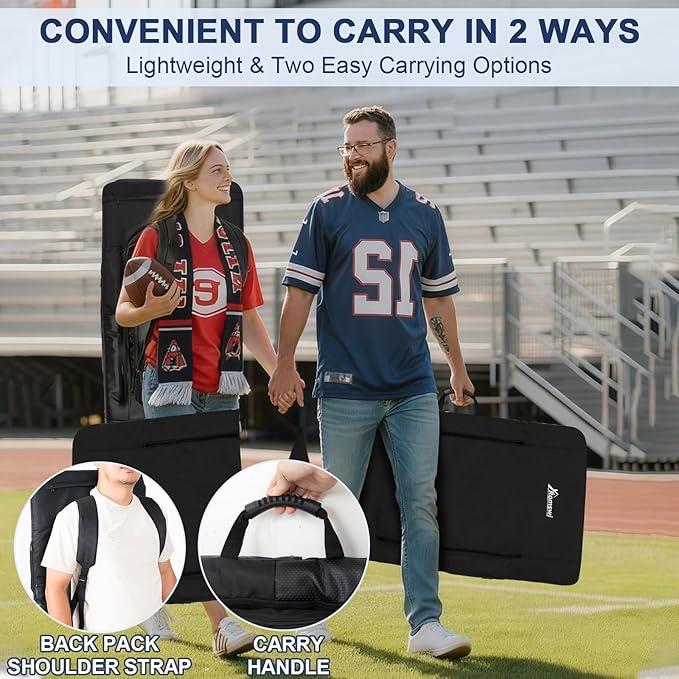 Romswi 2 Pack Etra Wide Backpack Reclining Stadium Seat with Armrests, 6 Adjustable Angle & Hidden Hooks, Bleacher Chair with Padded Backpack Straps & Multiple Pockets for Outdoor (25in)