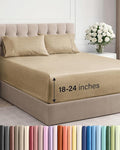 Extra Deep Pocket Full Sheets - 4 Piece Breathable & Cooling Bed Sheets - Hotel Luxury Bed Sheet Set - Soft, Wrinkle Free & Comfy - Easily Fits Extra Deep Mattresses - Deep Pocket Heathered Tan Sheets