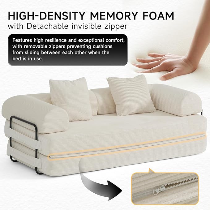 79" Folding Convertible Sofa Bed Floor Mattress Sleeper Sofa Boneless Loveseat with Fixed-Shape Frame Connecting Zippers for Living Room Bedroom Small Space