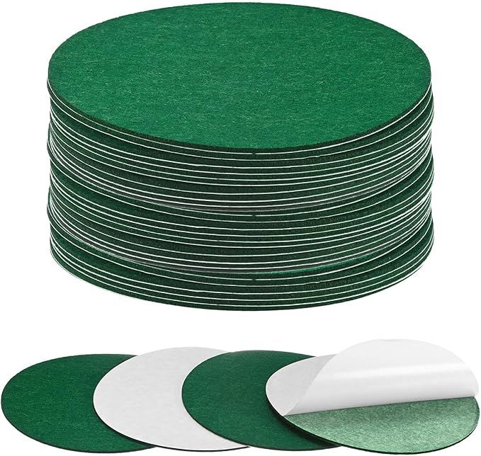 30-Pack Lamp Base Felt, 6.5 Inch Dia. 2mm Thick Self Adhesive Round Fabric Felt Pads for Lamp/Furniture/DIY, Non-Slip Fiber Backed Patch Circles with Adhesive Backing [Green]