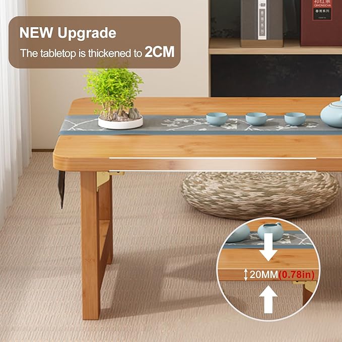 robwibw Japanese Floor Sitting Table, Folding Wood Tea Table Chabudai Japanese Coffee Table Low Table for Living Room Home Tatami Office (B 47.2 * 19.6 * 13.7 INCH)