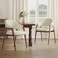 MALOL Wooden Dining Chairs Set of 2, Modern Fabric Upholstered Dining Room Chair, Kitchen Side Chairs, Farmhouse Dinner Chair with Curved Open Back for Kitchen, Beige
