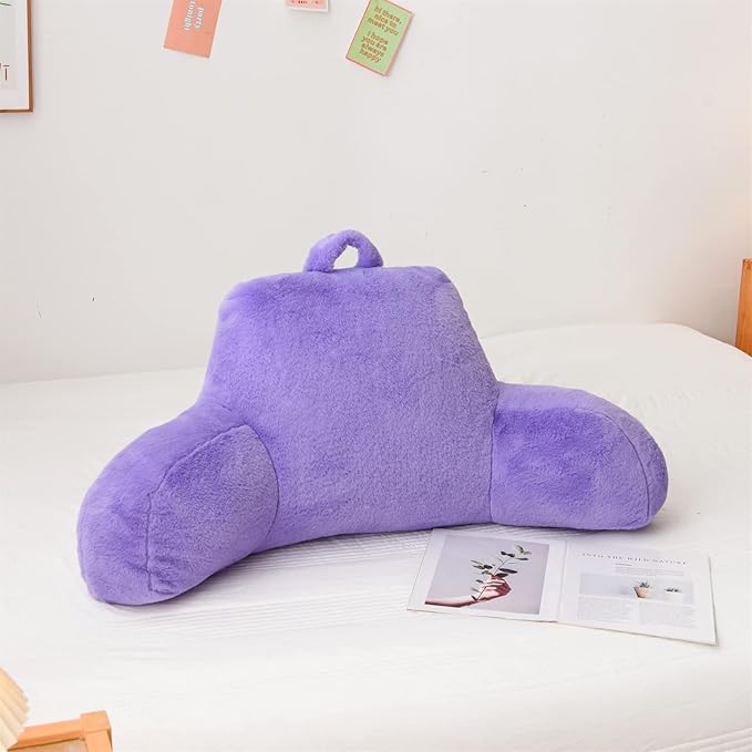 Aimuan Reading Pillow Bed Rest Pillow with Arms Rabbit Fur Cushion for Adults Teens Incline Rest Sitting up & Sleeping Snoring Pillow with Pregnancy Lumbar Back Support (Purple)
