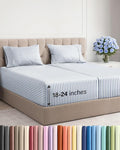 Extra Deep Pocket Split King Sheets - 5 Piece Breathable & Cooling Bed Sheets - Hotel Luxury Bed Sheet Set - Soft, Wrinkle Free & Comfy - Easily Fits Extra Deep Mattresses - Blue Striped Sheets Set