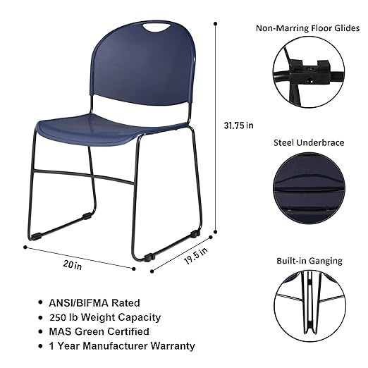 OEF Furnishings Multi-Purpose Ultra Compact Stack Chair (4 Pack)