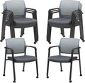 CLATINA Mesh Back Stacking Arm Chairs with Upholstered Fabric Seat and Ergonomic Lumbar Support for Office School Church Guest Reception (WithWheels Gray- 8 Pack)