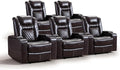 CANMOV Electric Power Recliner Chair Set of 5, Breathable Leather Home Theater Seating with Hidden Arm Storage, Power Recliner Chair for Living Room with USB Ports and Cup Holders,Brown