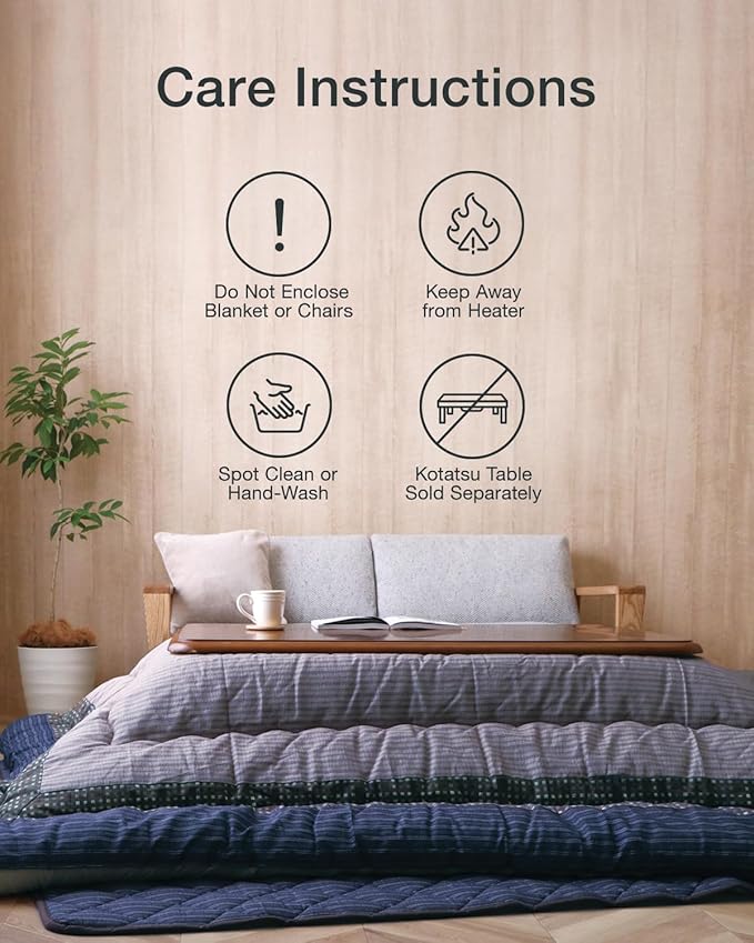 FULI Japanese Kotatsu Blanket, Warm Quilted Kotatsu Futon Comforter, 100% Cotton Top, Made in Japan, 81x96 in / 205x245 cm Rectangle (Black)