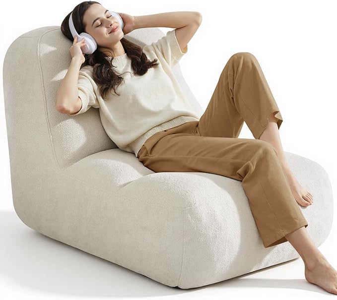 Relefree Goliath Bean Bag Chairs for Adults,Cozy Bean Bag Lounge Chair,Plush Memory Foam Filling,Oversized Reading Chair for Living Room,Bedroom,Large Fireside Sleeper Chairs for Gaming,Cream White